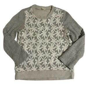 Monteau Girl Crochet Flower Sweatshirt Gray Size 10-11